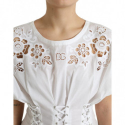 Top in camicetta con taglio floreale in cotone bianco - IT40-S