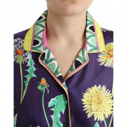 Top in camicetta in twill con stampa floreale viola - IT40-S