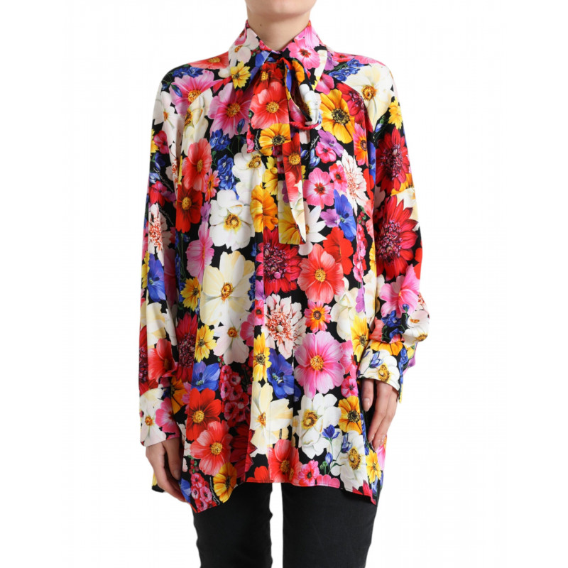 Top in camicetta con colletto Ascot floreale multicolore - IT40-S