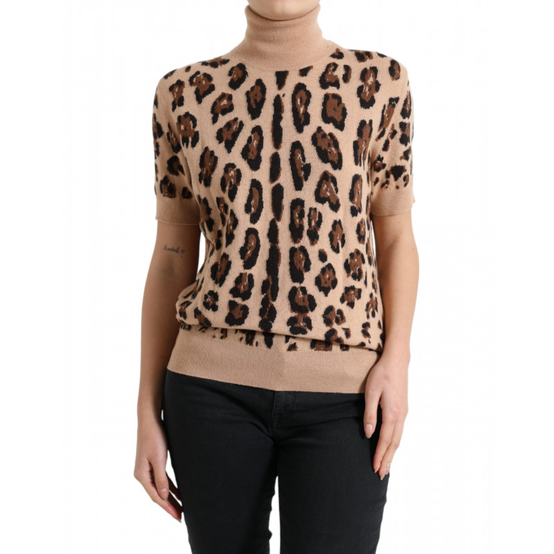 Top dolcevita in lana con stampa leopardata beige - IT50 - XXL