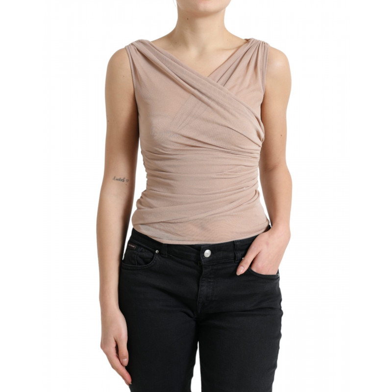 Canotta senza maniche scollo a V in viscosa beige - IT40-S