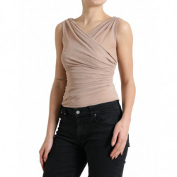 Canotta senza maniche scollo a V in viscosa beige - IT40-S