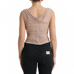 Canotta senza maniche scollo a V in viscosa beige - IT40-S