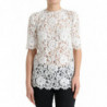 Top camicetta girocollo cotone pizzo floreale bianco - IT40-S