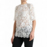 Top camicetta girocollo cotone pizzo floreale bianco - IT40-S