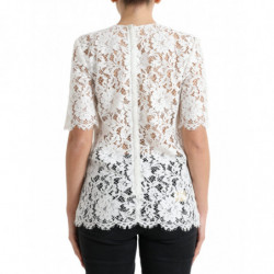 Top camicetta girocollo cotone pizzo floreale bianco - IT40-S