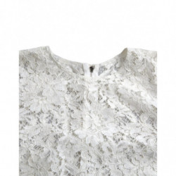 Top camicetta girocollo cotone pizzo floreale bianco - IT40-S
