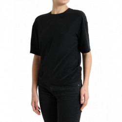 Top camicetta a maniche corte con scollo tondo in seta nera - IT40-S