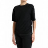 Top camicetta a maniche corte con scollo tondo in seta nera - IT40-S