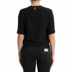 Top camicetta a maniche corte con scollo tondo in seta nera - IT40-S
