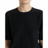 Top camicetta a maniche corte con scollo tondo in seta nera - IT40-S