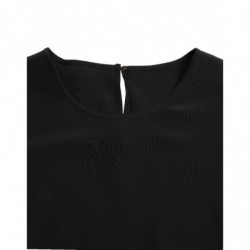 Top camicetta a maniche corte con scollo tondo in seta nera - IT40-S