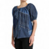 Top in camicetta di jeans a maniche corte patchwork blu - IT40-S