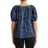 Top in camicetta di jeans a maniche corte patchwork blu - IT40-S