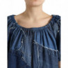 Top in camicetta di jeans a maniche corte patchwork blu - IT40-S
