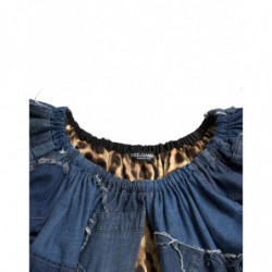 Top in camicetta di jeans a maniche corte patchwork blu - IT40-S
