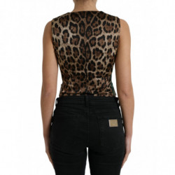 Gilet in gilet di seta rosa leopardato marrone - IT40-S