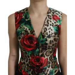 Gilet in gilet di seta rosa leopardato marrone - IT40-S