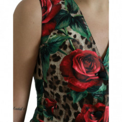 Gilet in gilet di seta rosa leopardato marrone - IT40-S