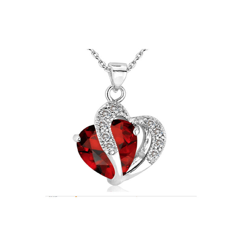 Collana con pendente cuore ricoperto di strass - Colore Rosso