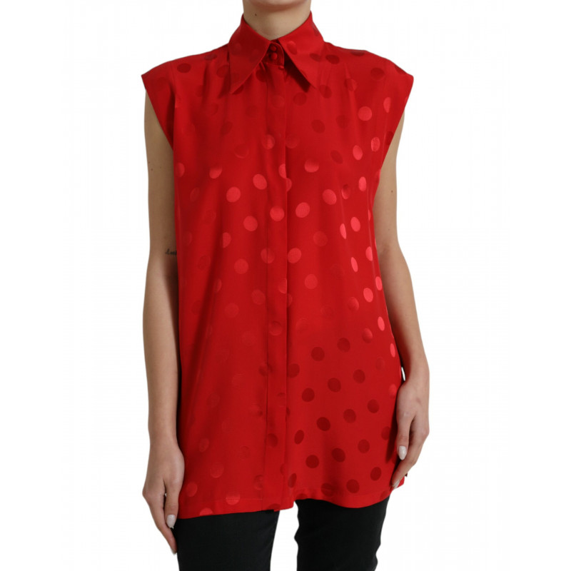 Top in camicetta con colletto senza maniche a pois rossi - IT40-S