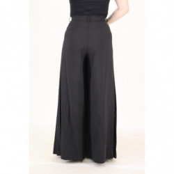 Pantaloni di lana da donna a vita alta neri a gamba larga - IT48 - XL