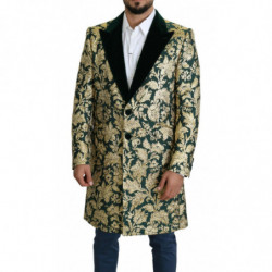 DOLCE & GABBANA Giacca SICILIA Cappotto Lungo Jacquard Verde Oro -