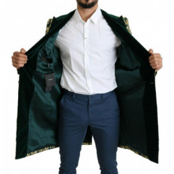 DOLCE & GABBANA Giacca SICILIA Cappotto Lungo Jacquard Verde Oro -