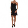 Abito lingerie chemise misto seta nera finiture pizzo - IT3 - M