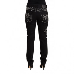Jeans slim fit decorati a vita media in cotone nero - W30