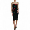 Abito midi aderente tubino in lana con rose nere - IT42-M