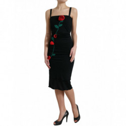 Abito midi aderente tubino in lana con rose nere - IT42-M