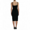 Abito midi aderente tubino in lana con rose nere - IT42-M