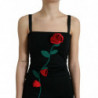 Abito midi aderente tubino in lana con rose nere - IT42-M