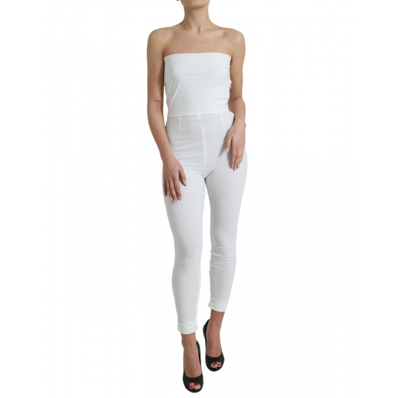 Abito tuta aderente senza spalline in nylon bianco - IT40-S