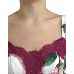 Abito longuette a trapezio in seta con stampa rose bianche - IT40-S