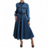 Abito longuette trapezio denim plissettato colletto blu - IT40-S