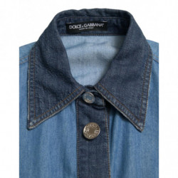 Abito longuette trapezio denim plissettato colletto blu - IT40-S