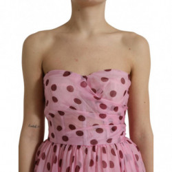 Abito abito senza spalline a trapezio a pois rosa - IT42-M