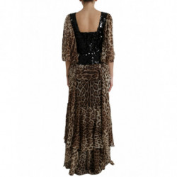 Abito lungo a strati con paillettes leopardate marroni - IT44 - L