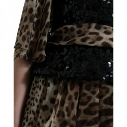Abito lungo a strati con paillettes leopardate marroni - IT44 - L
