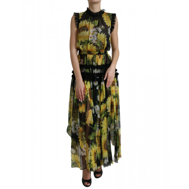 Abito lungo plissettato a trapezio nero girasole - IT40-S