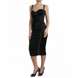 Abito longuette aderente in pizzo con corsetto bustier nero - IT42-M