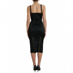 Abito longuette aderente in pizzo con corsetto bustier nero - IT42-M