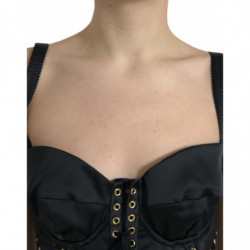 Abito longuette aderente in pizzo con corsetto bustier nero - IT42-M