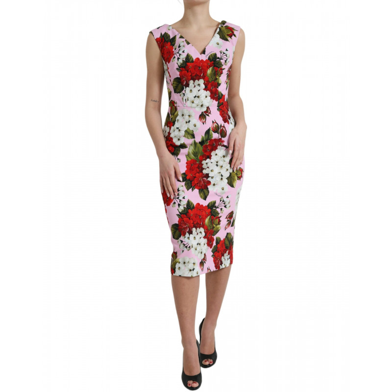 Abito longuette tubino scollo V floreale rosa viscosa rosa - IT40-S