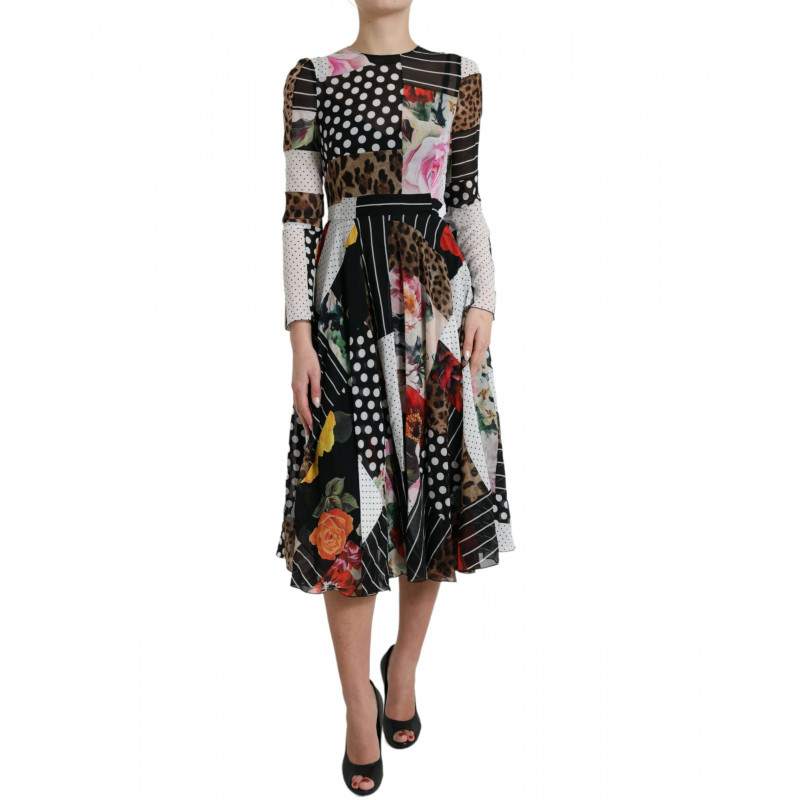Abito leopardato floreale patchwork multicolor - IT40-S