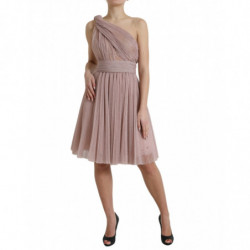 Abito rosa in tulle lamè plissettato monospalla - IT40-S