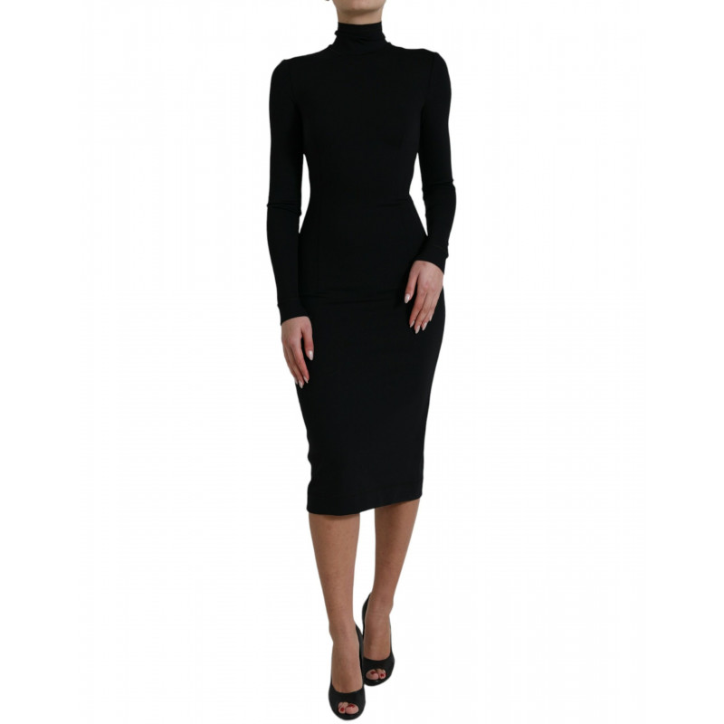 Abito aderente nero a maniche lunghe con collo alto - IT40-S