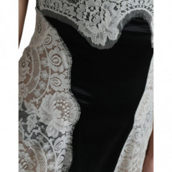 Abito senza maniche trapezio trasparente pizzo bianco nero - IT40-S